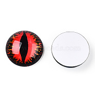 Glass Cabochons, Half Round with Evil Eye, Vertical Pupil, Red, 20x6.5mm(GGLA-T004-02P)
