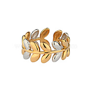 Golden Stainless Steel Open Cuff Rings, Leaf, Wide: 8.5mm(FW2890-1)