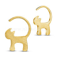 SHEGRACE 925 Sterling Silver Kitten Hook Earrings, Cat Silhouette, Golden, 15x10mm(JE315C)