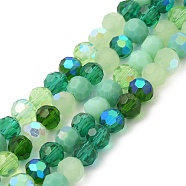 Electroplate Glass Beads Strands, Faceted(32 Facets), Half AB Color Plated, Round, Green, 6x5mm, Hole: 1.4mm, about 100pcs/strand, 20.87''(53cm)(EGLA-P048-A05)