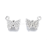 Brass Pave Clear Cubic Zirconia Charms, Nickel Free, Butterfly, Real Platinum Plated, 9x9.5x2mm, Hole: 1.2mm(KK-N231-316P)