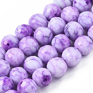 Opaque Baking Painted Crackle Glass Beads Strands, Round, Faceted, Dark Orchid, 8x7.5mm, Hole: 0.8mm, about 60pcs/strand, 17.32~17.72 inch(44~45cm)(EGLA-S174-33D)