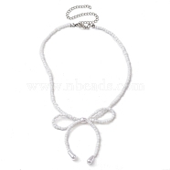 Bowknot 304 Stainless Steel Necklaces, Acrylic Bead Necklaces for Women, White, 12.60~12.80 inch(32~32.5cm)(NJEW-JN04670-01)