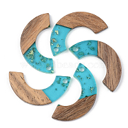 Transparent Resin & Walnut Wood Pendants, with Gold Foil, Arc, Dark Turquoise, 28x14x3mm, Hole: 2mm(RESI-S389-007A-B03)