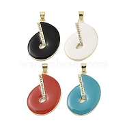 Disc Rack Plating Brass Micro Pave Cubic Zirconia Pendants, with Enamel, Cadmium Free & Lead Free, Long-Lasting Plated, Real 18K Gold Plated, Mixed Color, 34.5x25x3.5mm, Hole: 6x4mm(KK-Z074-17G)