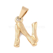 304 Stainless Steel Pendants, Bamboo Style, Letter, Golden Color, Letter.N, 19x13x3mm, Hole: 3x7mm(STAS-F235-01G-N)