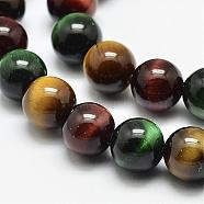 Natural Tiger Eye Beads Strands, Round, Grade A, Mixed Color, 10mm, Hole: 1.2mm,  about 38pcs/strand, 15.5 inch(G-N0224-02-10mm)