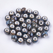Handmade Porcelain Beads, Fancy Antique Glazed Porcelain, Round, Colorful, 7.5~8x7~7.5mm, Hole: 2~2.5mm(PORC-S498-19A-07)