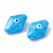 Glass Beads, with Enamel, Rhombus with Evil Eye Pattern, Deep Sky Blue, 28x19x12mm, Hole: 1.2mm(GLAA-A009-03B)