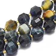 Natural Tiger Eye Beads Strands, Faceted, Round, Dyed & Heated, Dark Blue, 11~12mm, Hole: 1.3mm, about 29pcs/Strand, 14.9 inch~15.7 inch(38~40cm)(G-K303-A12-12mm)
