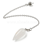 Natural Quartz Crystal Bullet Charm, Rack Plating Platinum Tone Brass Dowsing Pendulum Pendants, 212~220mm, Hole: 2mm(G-Q1002-07P-10)