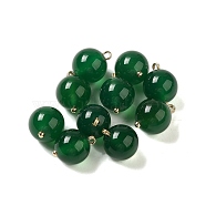 Natural Green Onyx Agate(Dyed & Heated) Sphere Charms, with Rack Plating Brass Loops, Real 18K Gold Plated, Long-Lasting Plated, 13.5~14x10mm, Hole: 1.4~1.6mm(G-G110-01G-03)