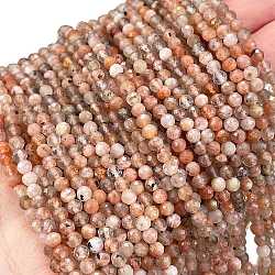 Natural Sunstone Beads Strands, Faceted, Round, 3mm, Hole: 0.7mm, about 120~130pcs/strand, 15.35~15.59 inch(39~39.6cm)(X-G-L597-C01-01)