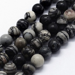 Natural Black Silk Stone/Netstone Beads Strands, Round, 6~6.5mm, Hole: 0.5mm, about 63pcs/strand,  14.96 inch(38cm)(G-I199-11-6mm)