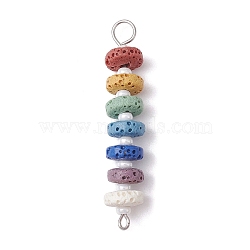 Chakra Natural Lava Rock Dyed Beaded Connector Charms, with White Glass Seed Beads, Disc Links, Platinum, 45x8mm, Hole: 1.5mm and 4mm(PALLOY-JF02546-02)