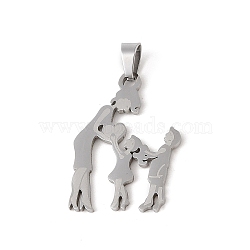 Mother's Day 304 Stainless Steel Pendants, Laser Cut, Mother and Child Charm, Stainless Steel Color, 31.5x22x1mm, Hole: 6x4mm(STAS-U002-02P)