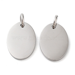 Non-Tarnish 304 Stainless Steel Stamping Blank Tag Pendants, with Jump Ring, Oval Charm, Stainless Steel Color, 16.5x12x1.3mm, Hole: 3.6mm(STAS-L022-182P-01)