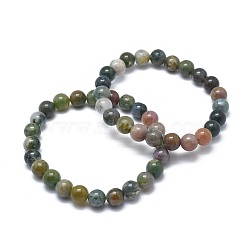 Natural Indian Agate Bead Stretch Bracelets, Round, 2 inch~2-3/8 inch(5~6cm), Bead: 5.8~6.8mm(BJEW-K212-A-010)