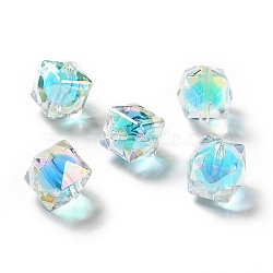 Two Tone UV Plating Rainbow Iridescent Acrylic Beads, Polygon, Sky Blue, 15.5x16x16mm, Hole: 2.7~2.8mm(TACR-D010-02A)