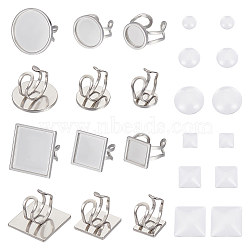DIY Blank Dome Ring Making Kit, Including Flat Round & Square 201 Stainless Steel Cuff Ring Settings, Glass Cabochons, Stainless Steel Color, 24Pcs/box(STAS-UN0049-05)