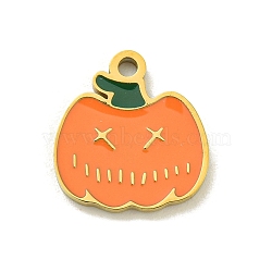 Halloween Theme Ion Plating(IP) 304 Stainless Steel Enamel Charms, Golden, Pumpkin, 13.5x12.5x1.5mm, Hole: 1.5mm(STAS-M011-03F)