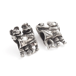 304 Stainless Steel European Beads, Large Hole Beads, Mouse & Frog, Antique Silver, 17.5x14x8mm, Hole: 5mm(OPDL-G009-07AS)