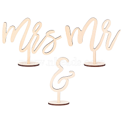 Mr & Mrs Sign Wooden Wedding Signage Set, for Photo Props Wedding Anniversary Party Decoration, Cornsilk, 85~205x50x165mm(DIY-WH0292-84)