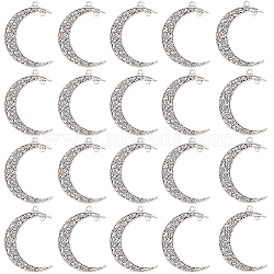 50Pcs Tibetan Style Alloy 2-Loop Connector Charms, Crescent Moon Links, Antique Silver, 41x30x1.5mm, Hole: 2mm & 1mm(TIBE-SC0009-30)