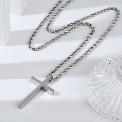 Religion Cross 304 Stainless Steel Pendant Rope Chain Necklaces, Stainless Steel Color, 22.83 inch(58cm)(NJEW-L157-09P)