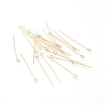 304 Stainless Steel Eye Pins, Golden, 35x3mm, Hole: 1.8mm, Pin: 0.7mm