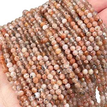 Natural Sunstone Beads Strands, Faceted, Round, 3mm, Hole: 0.7mm, about 120~130pcs/strand, 15.35~15.59 inch(39~39.6cm)