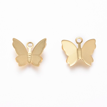 Brass Charms, Long-Lasting Plated, Butterfly, Real 18K Gold Plated, 11x13x3.5mm, Hole: 1.6mm