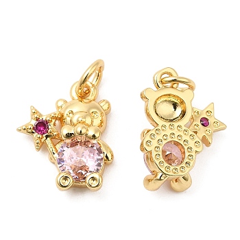 Brass with Cubic Zirconia Pendants, Long-Lasting Plated, Lead Free & Cadmium Free, Bear Charm, Real 18K Gold Plated, 14.5x11.5x5.5mm