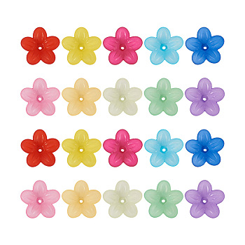 200Pcs 10 Colors Frosted Acrylic Bead Caps, 5-Petal, Flower, Mixed Color, 19.5x20x5.5mm, Hole: 1.6mm, 20pcs/color