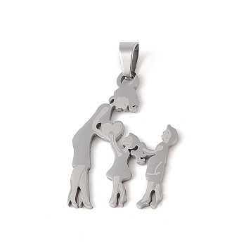Mother's Day 304 Stainless Steel Pendants, Laser Cut, Mother and Child Charm, Stainless Steel Color, 31.5x22x1mm, Hole: 6x4mm