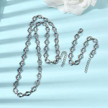 304 Stainless Steel Link Chain Bracelet & Necklace Jewelry Sets, with Lobster Claw Clasps, Stainless Steel Color, 560mm