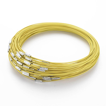 Stainless Steel Wire Necklace Cord DIY Jewelry Making, with Brass Screw Clasp, Yellow, 17.5 inchx1mm, Diameter: 14.5cm