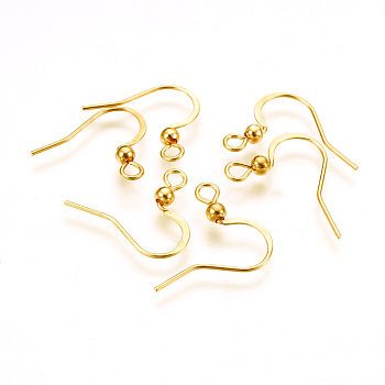 316 Surgical Stainless Steel Earring Hooks, Ear Wire, with Horizontal Loop, Real 18K Gold Plated, 16x16~19.5x3mm, Hole: 2mm, Pin: 0.7mm