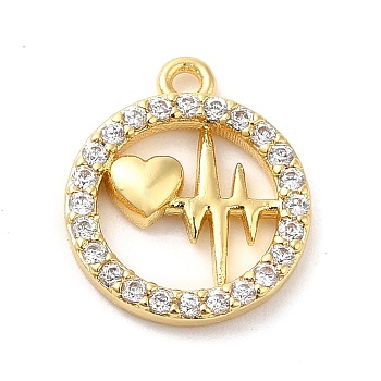 Brass Micro Pave Cubic Zirconia Pendants, Lead Free & Cadmium Free, Long-Lasting Plated, Real 18K Gold Plated, Heart Charm, Real 18K Gold Plated, 14x12x2mm, Hole: 1.2mm