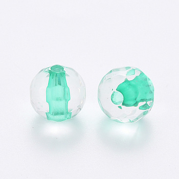 Transparent Acrylic Beads, Round, Faceted, Turquoise, 6x5.5mm, Hole: 1.4mm, about 4160pcs/500g