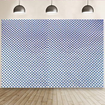 Fishscale Pattern Polyester Fabrics, for DIY Bed Sheet, Tablecloth, T-shirt, Dress, Rectangle, Dark Blue, 150x0.02cm