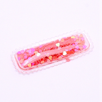PVC with Plastic Cabochons, for Snap Hair Clips Making, DIY for Bobby pin Accessories, Rectangle, Deep Pink, 57.5x22.5x5mm