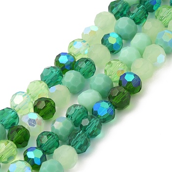 Electroplate Glass Beads Strands, Faceted(32 Facets), Half AB Color Plated, Round, Green, 6x5mm, Hole: 1.4mm, about 100pcs/strand, 20.87''(53cm)