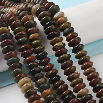 Natural Polychrome Jasper/Picasso Stone/Picasso Jasper Beads Strands, Saucer Beads, Rondelle, 6~6.5x3mm, Hole: 1mm, about 118~119pcs/strand, 15.35''(39cm)