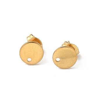 304 Stainless Steel Stud Earring Finding, with Horizontal Loops, Ion Plating(IP), Flat Round, Real 18K Gold Plated, 8mm, Hole: 1.2mm, Pin: 0.8mm