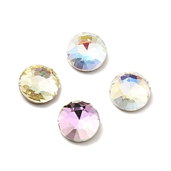 K9 Glass Rhinestone Cabochons, Flat Back & Back Plated, Faceted, Flat Round, Mixed Color, 8x3mm