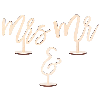 Mr & Mrs Sign Wooden Wedding Signage Set, for Photo Props Wedding Anniversary Party Decoration, Cornsilk, 85~205x50x165mm