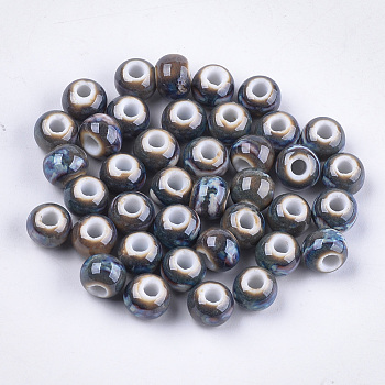 Handmade Porcelain Beads, Fancy Antique Glazed Porcelain, Round, Colorful, 7.5~8x7~7.5mm, Hole: 2~2.5mm