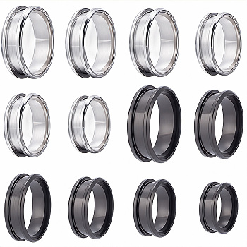 24Pcs 12 Styles 201 Stainless Steel Grooved Finger Ring Settings, Ring Core Blank, for Inlay Ring Jewelry Making, Mixed Color, 16.9~23mm, 2pcs/style