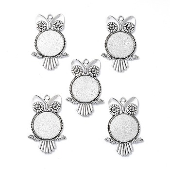 Tibetan Style Alloy Pendant Rhinestone Cabochon Settings, Owl, Cadmium Free & Nickel Free & Lead Free, Antique Silver, Tray: 25mm, 54x35x2.5mm, Hole: 3mm, Fit for 3.5mm rhinestone, about 106pcs/1000g